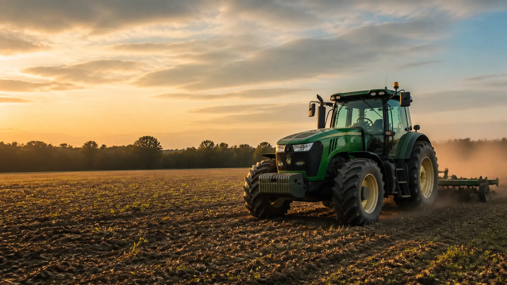 Farm tractor working in a field