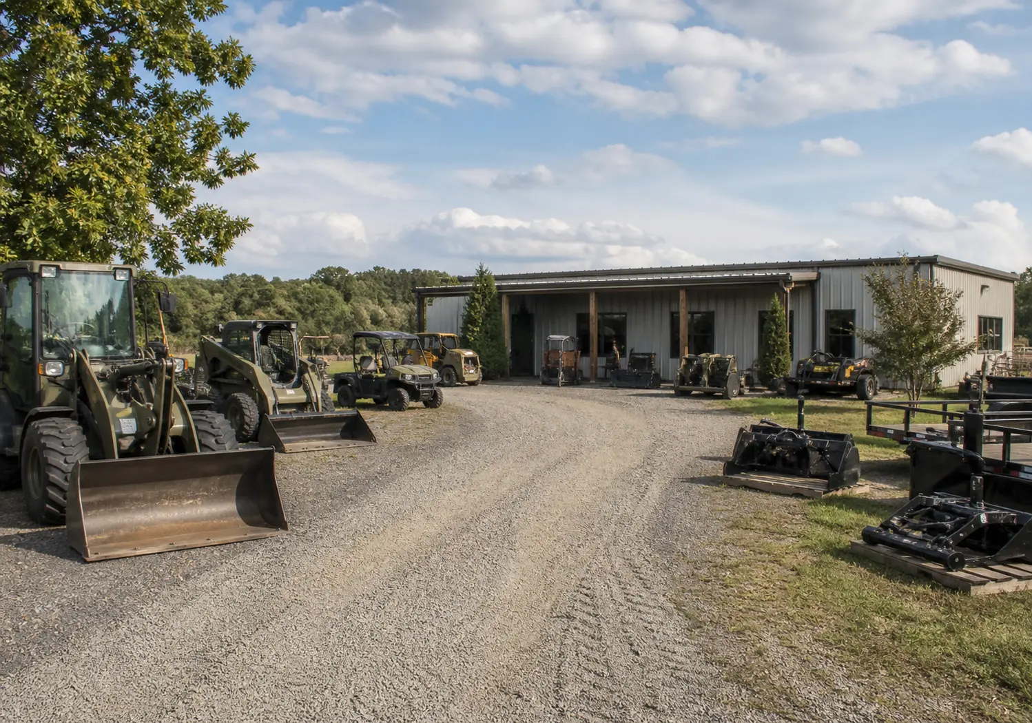 Agricultural equipment at a dealership yard